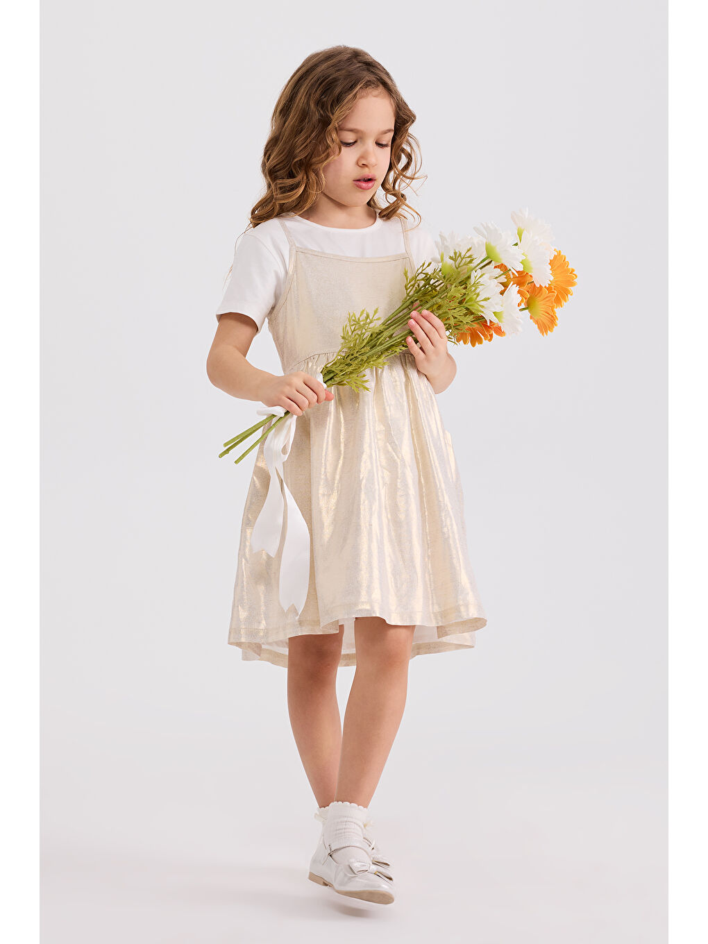 Sarı Kız Çocuk Gold Elbise-5