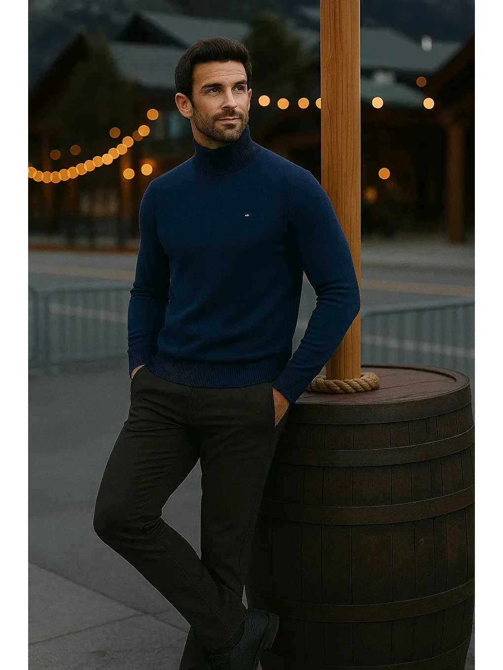 Erkek Basic Kışlık Yarım Boğazlı Uzun Lacivert Kazak-2