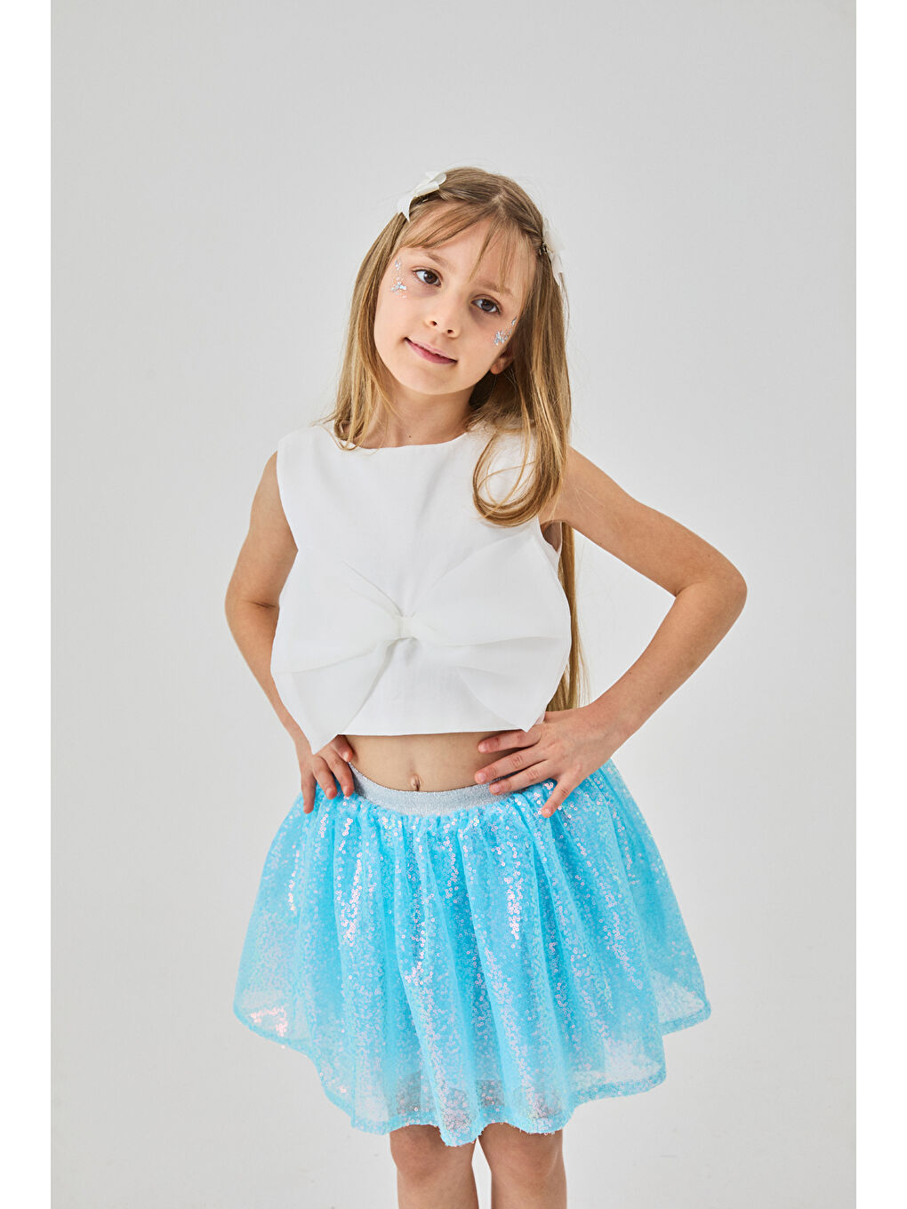 Mavi Üzeri Pullu Kız Çocuk Etek - Gracie