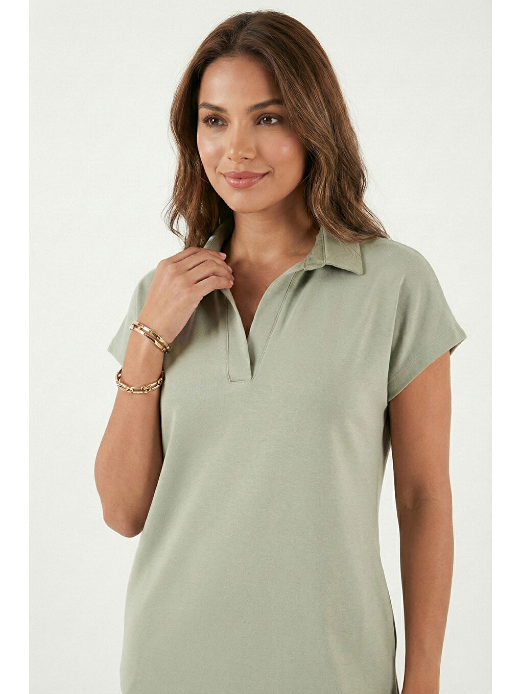 Yeşil Regular Fit Polo Yaka Mini Kadın Elbise 5866153-5