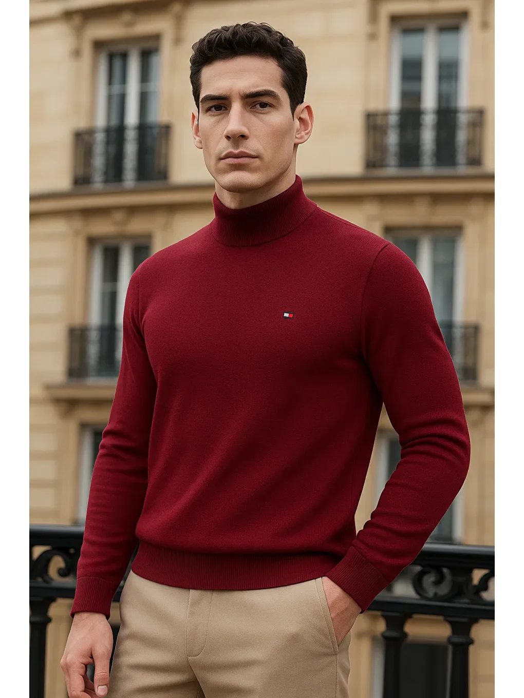 Erkek Trend Kışlık Yarım Boğazlı Bordo Triko Kazak