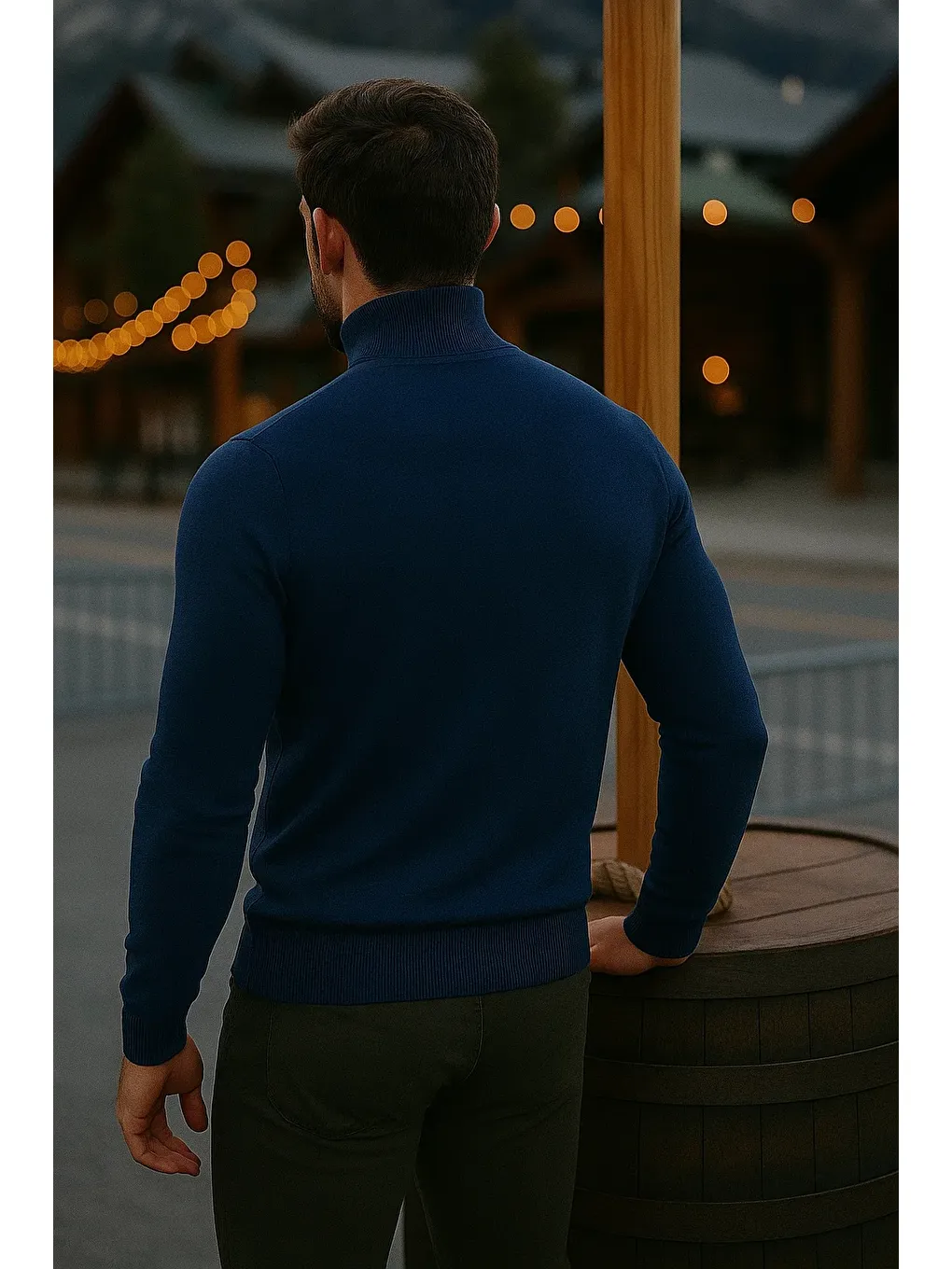 Erkek Basic Kışlık Yarım Boğazlı Uzun Lacivert Kazak-4