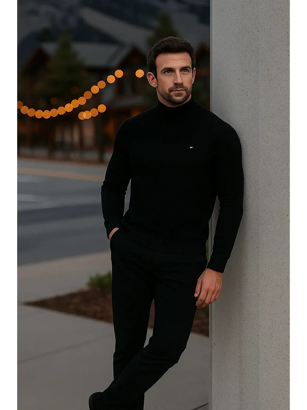 Erkek Basic Kışlık Yarım Boğazlı Uzun Siyah Kazak-2