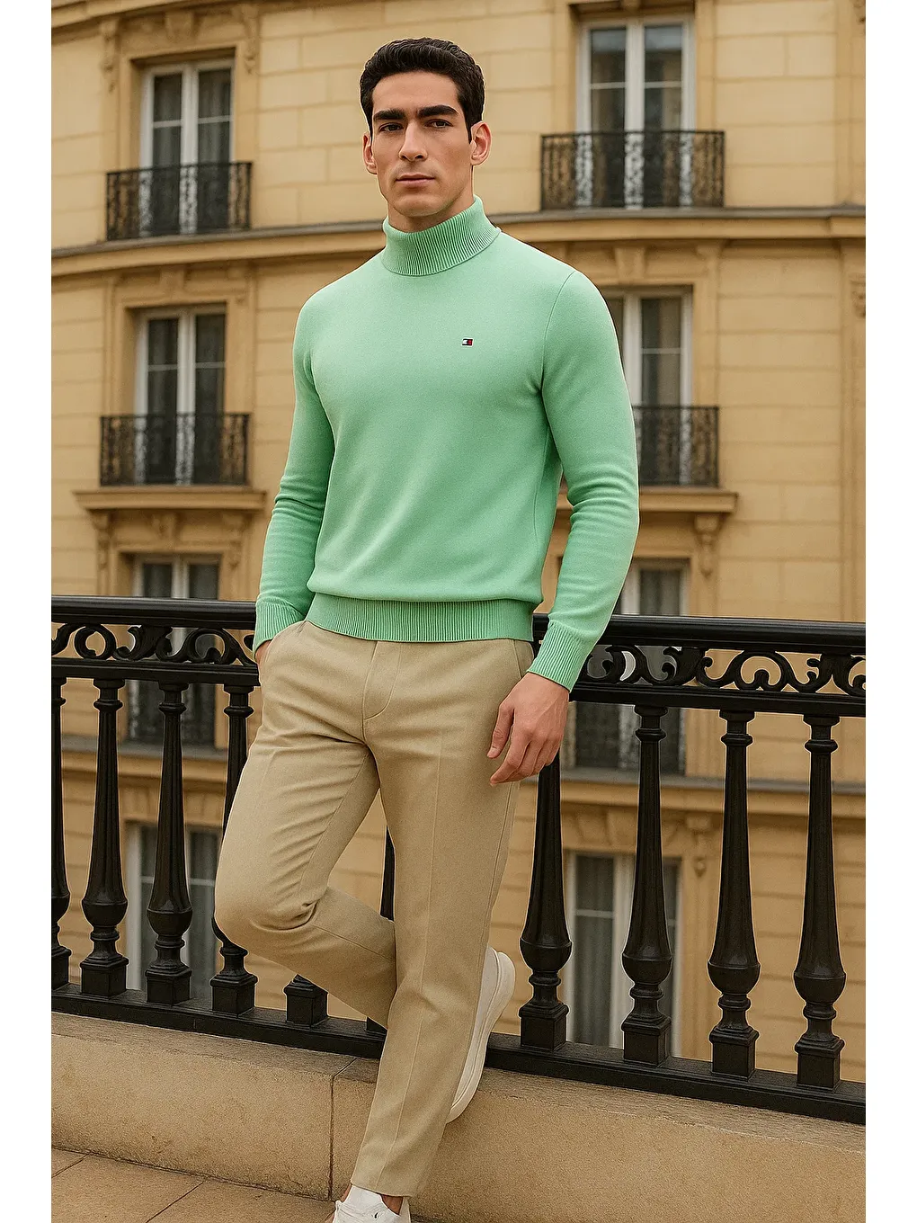 Yeşil Erkek Trend Kışlık Yarım Boğazlı Mint Triko Kazak-2