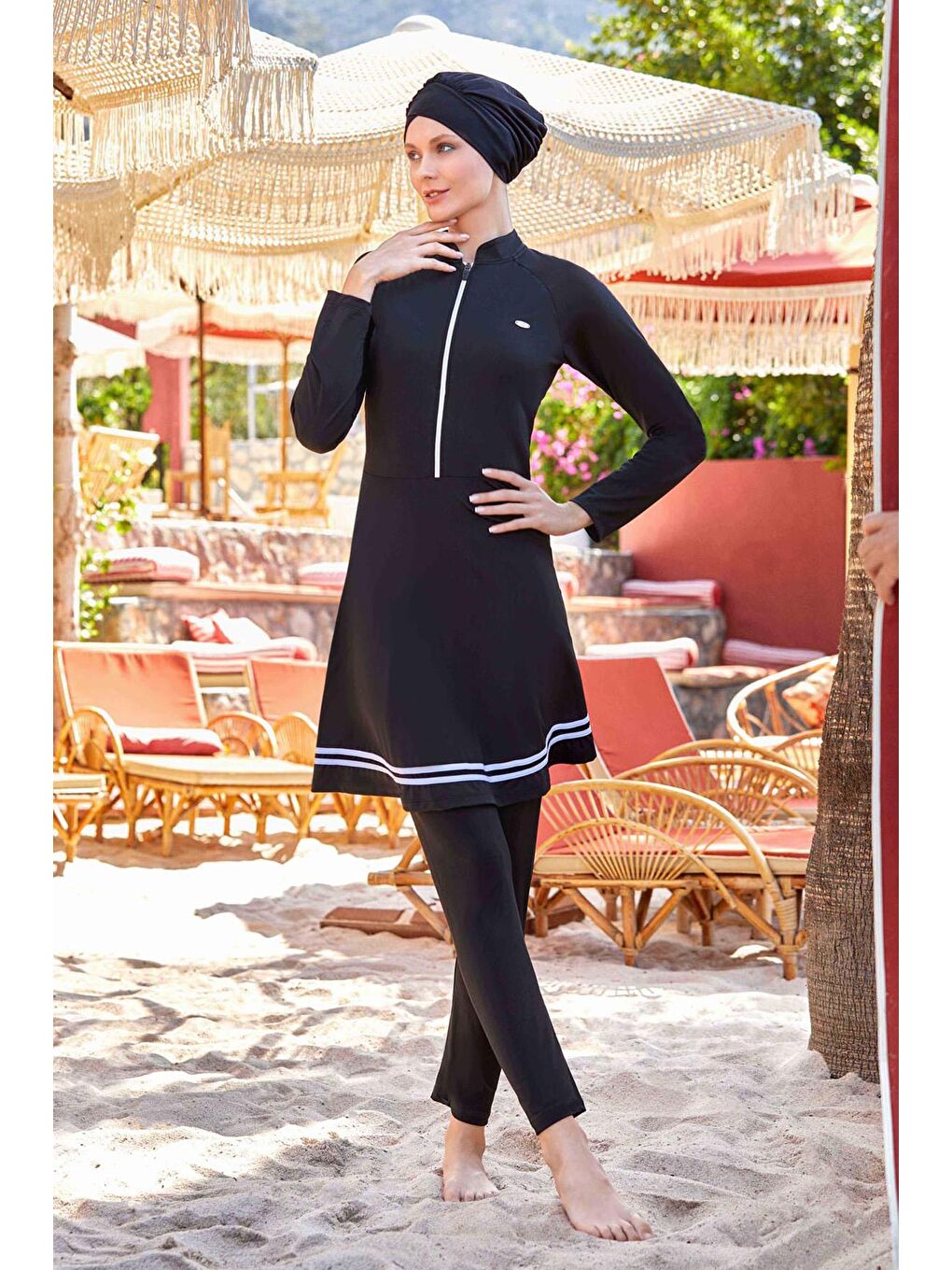Elastanlı Tam Kapalı Tesettür Mayo Mark 4545 Siyah