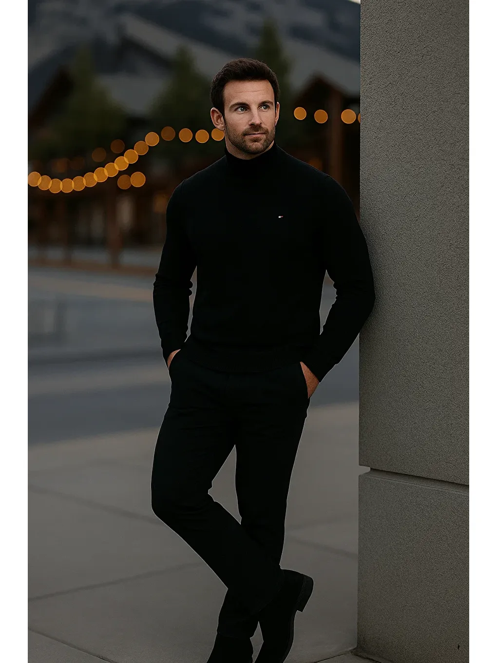 Erkek Basic Kışlık Yarım Boğazlı Uzun Siyah Kazak-3