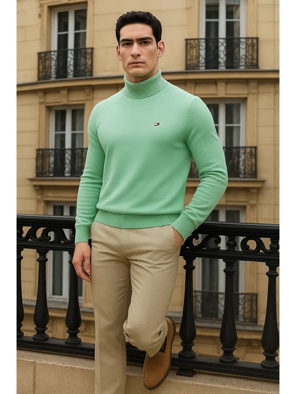 Yeşil Erkek Trend Kışlık Yarım Boğazlı Mint Triko Kazak-3