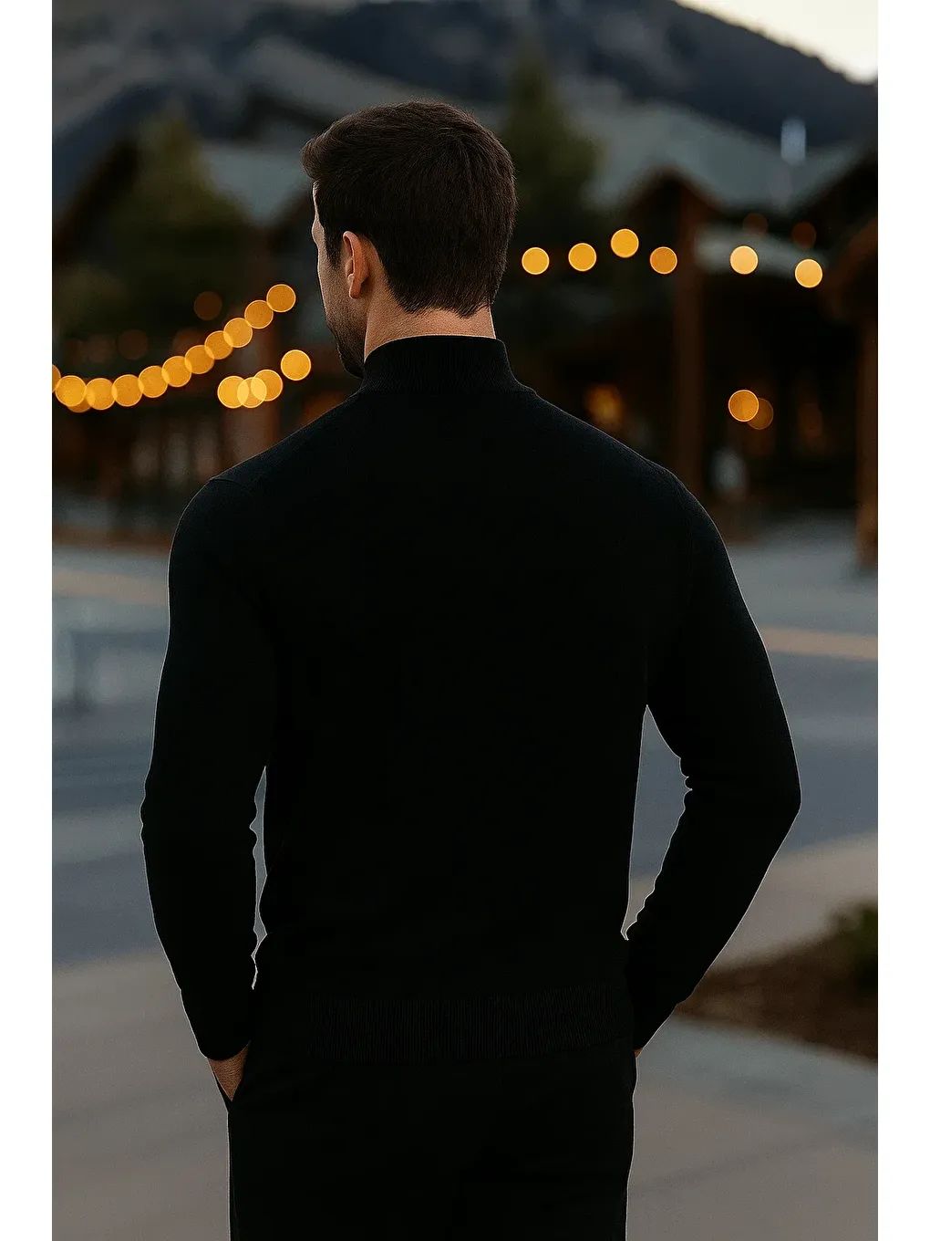 Erkek Basic Kışlık Yarım Boğazlı Uzun Siyah Kazak-4