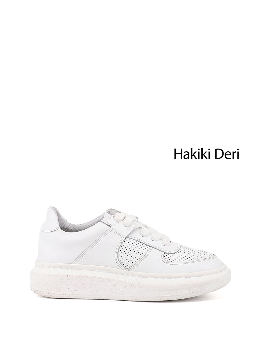 Beyaz Kadın CANLI BEYAZ Bağcıklı Dolgu Taban Hakiki Deri Sneaker