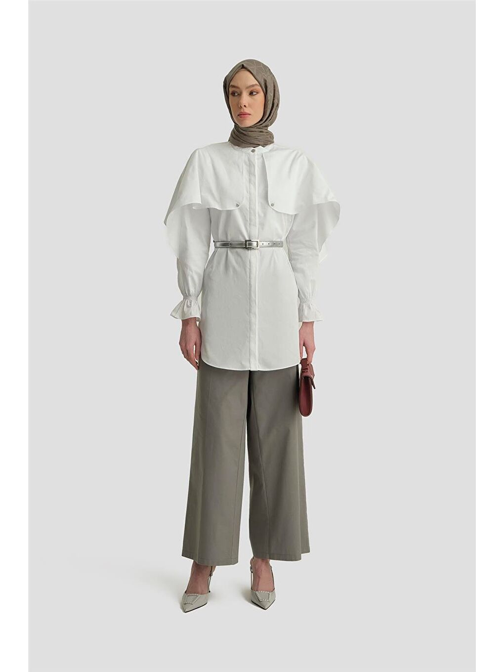 Yüksek Bel Palazzo Pantolon 25Y2812 Gri-1