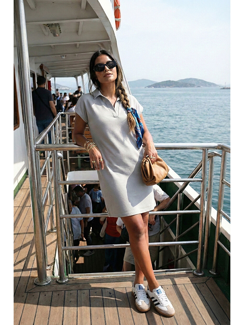 Gri Regular Fit Polo Yaka Mini Kadın Elbise 5866153