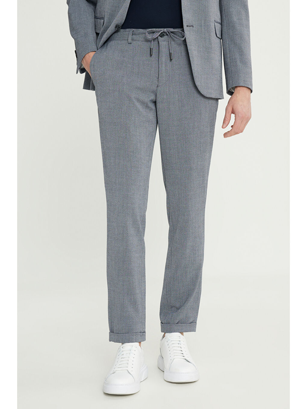 Erkek Gri Slim Fit Dar Kesim Mono Yaka Gofre Desenli Kapak Cepli Esnek Takım Elbise-3