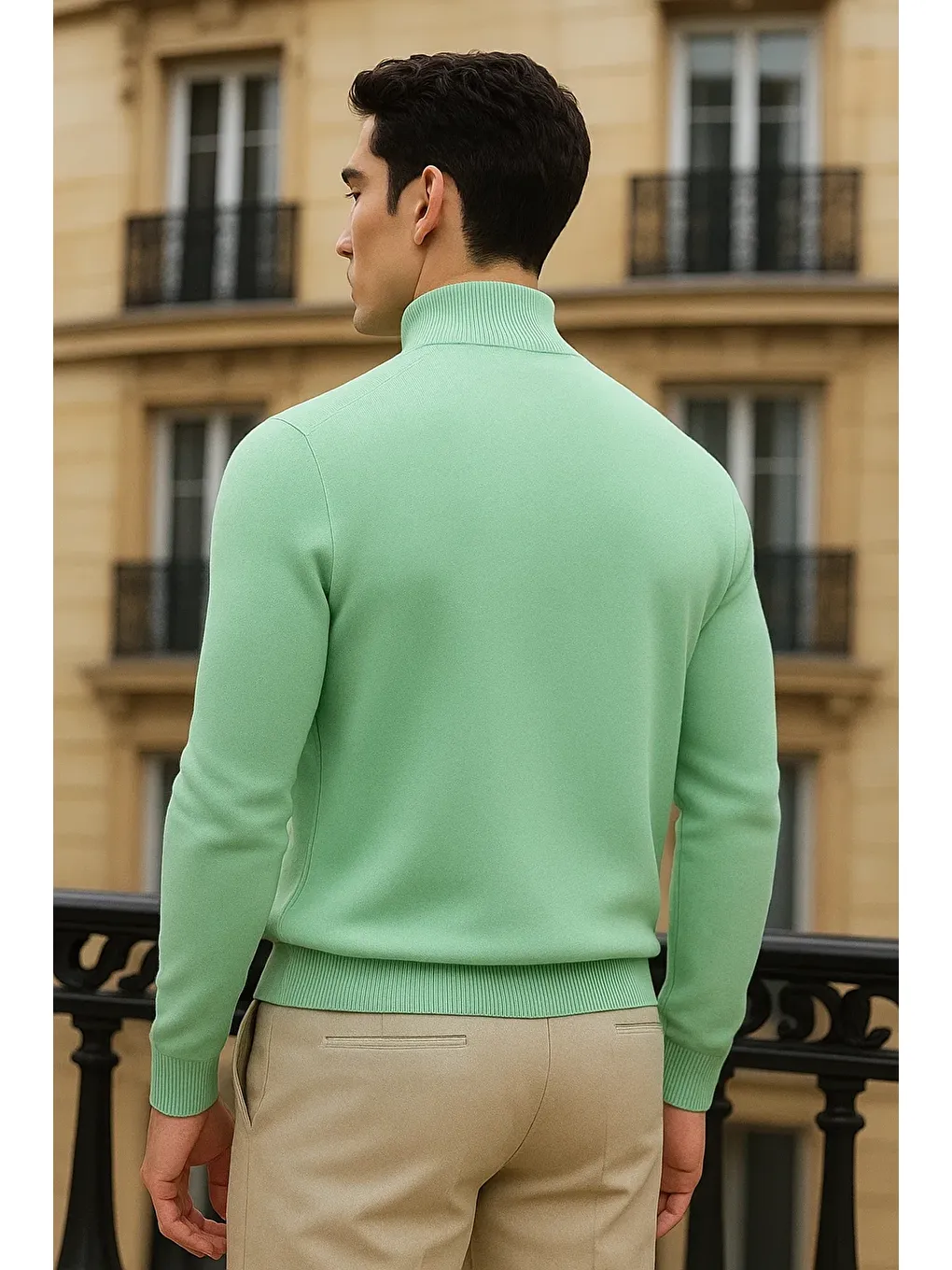 Yeşil Erkek Trend Kışlık Yarım Boğazlı Mint Triko Kazak-5
