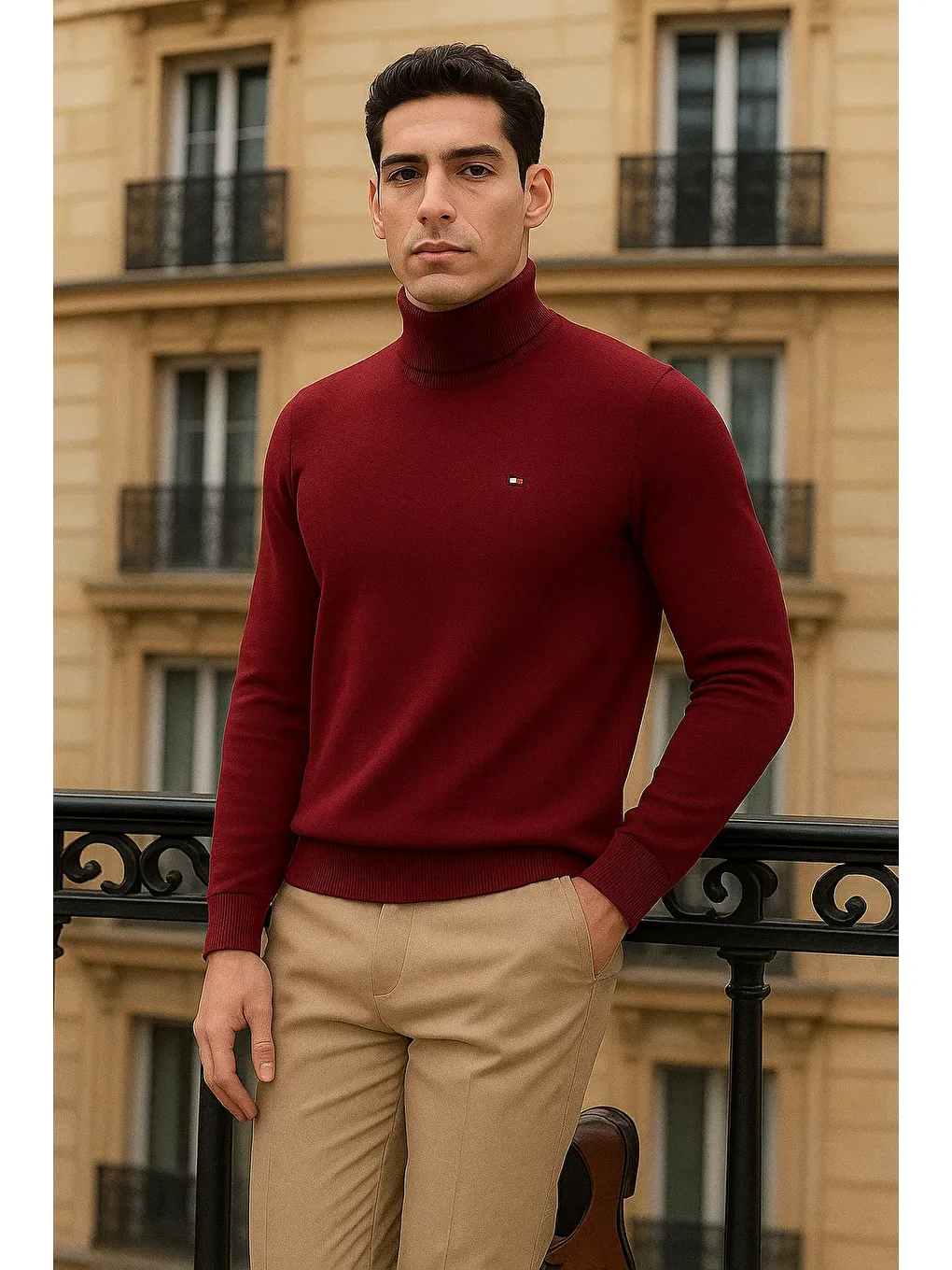 Erkek Trend Kışlık Yarım Boğazlı Bordo Triko Kazak-2