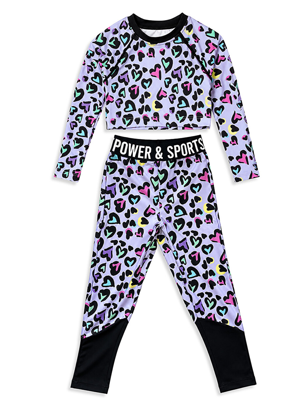 Lila Kız Çocuk Spor Takımı Leopar Desen – Crop Üst Ve Sporcu Tayt (6-11 Yaş)