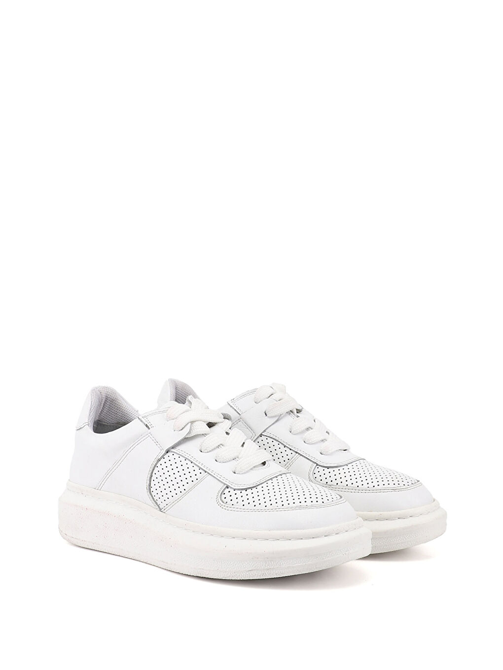 Beyaz Kadın CANLI BEYAZ Bağcıklı Dolgu Taban Hakiki Deri Sneaker-1