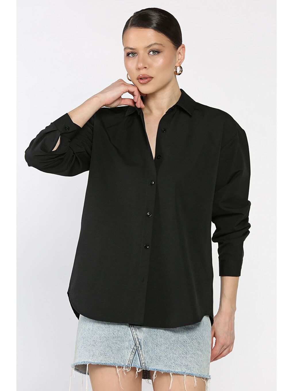 Siyah Kadın Kraş Model Salaş Gömlek
