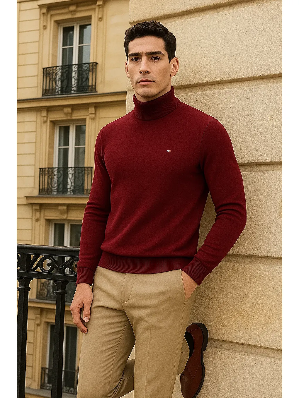 Erkek Trend Kışlık Yarım Boğazlı Bordo Triko Kazak-3