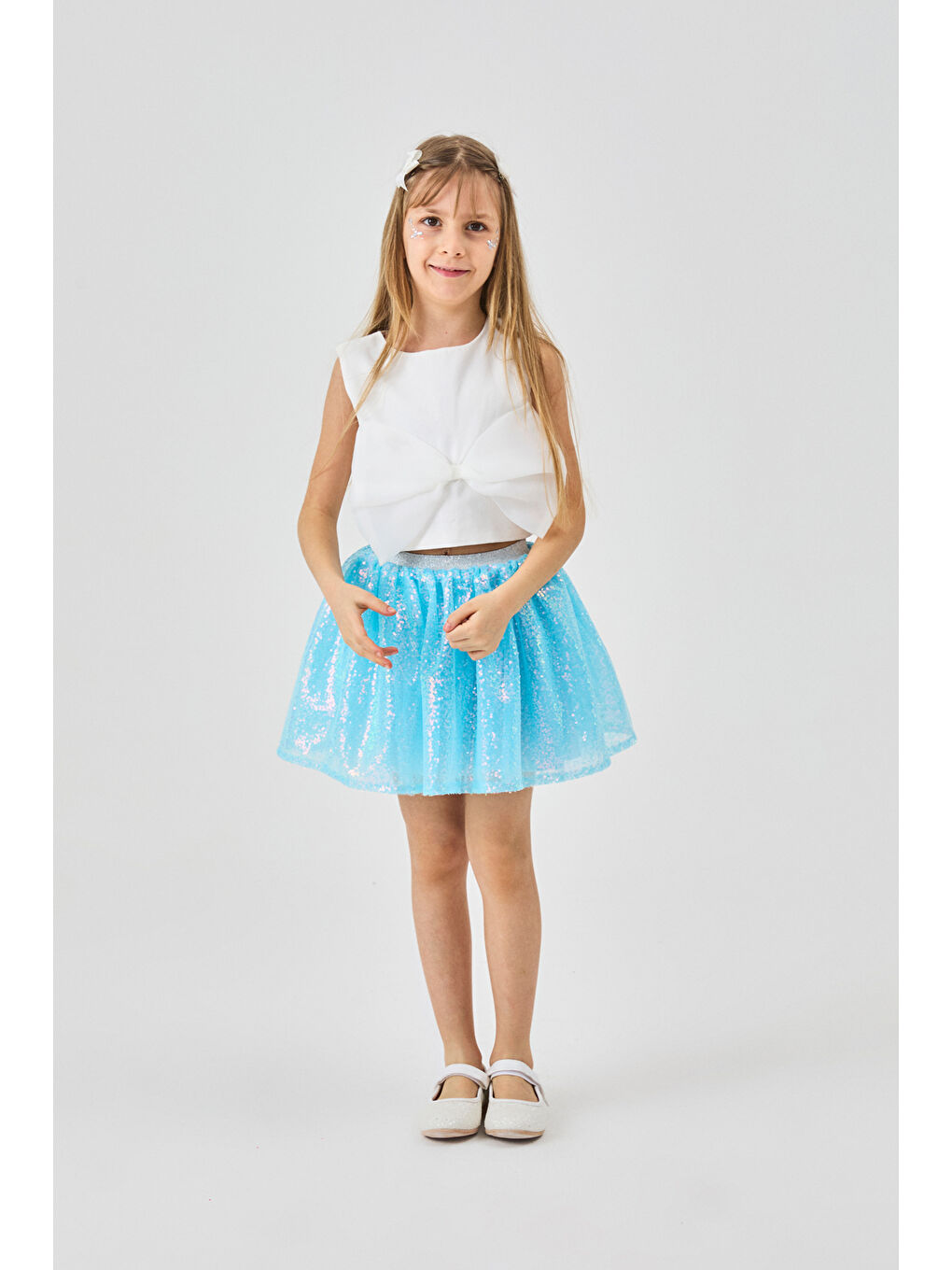 Mavi Üzeri Pullu Kız Çocuk Etek - Gracie-2