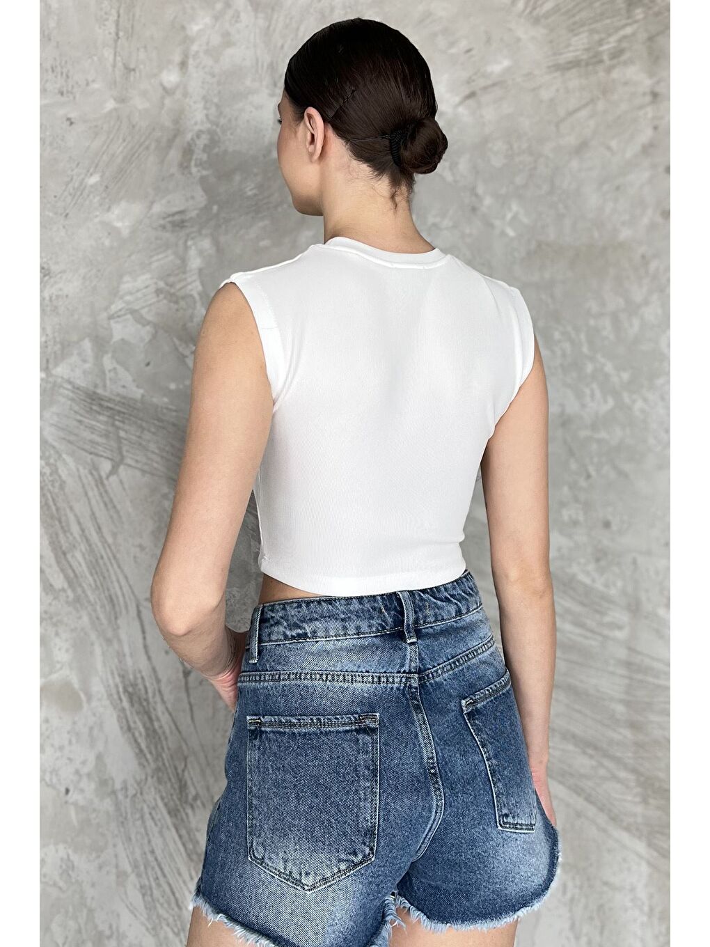 Ekru Kadın Japone Kol Fiyonklu Fitilli Crop Top Bluz-2