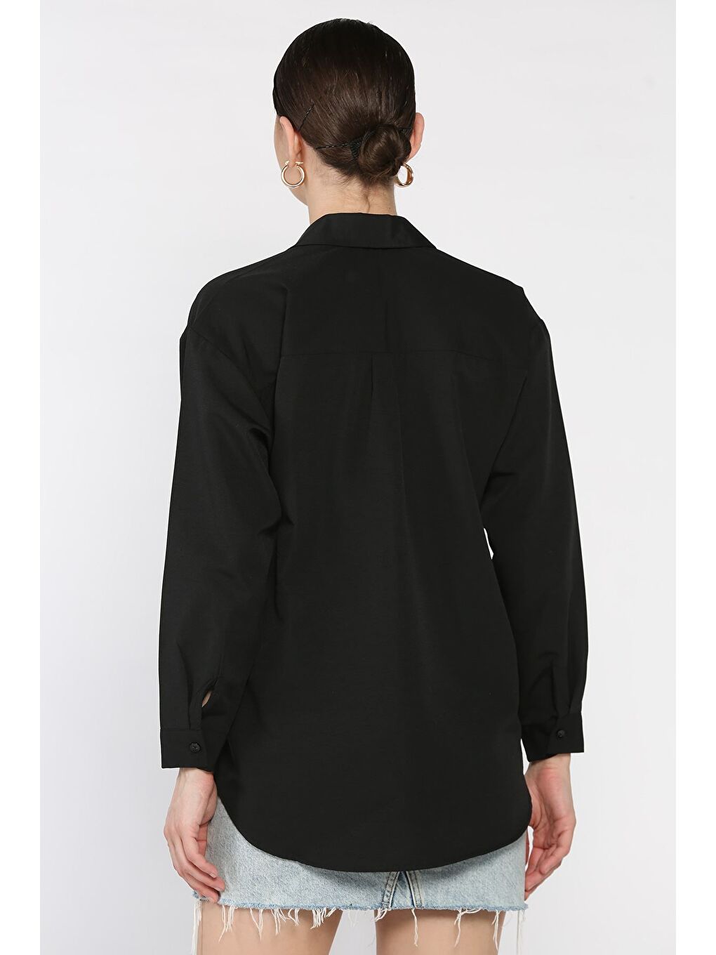 Siyah Kadın Kraş Model Salaş Gömlek-2