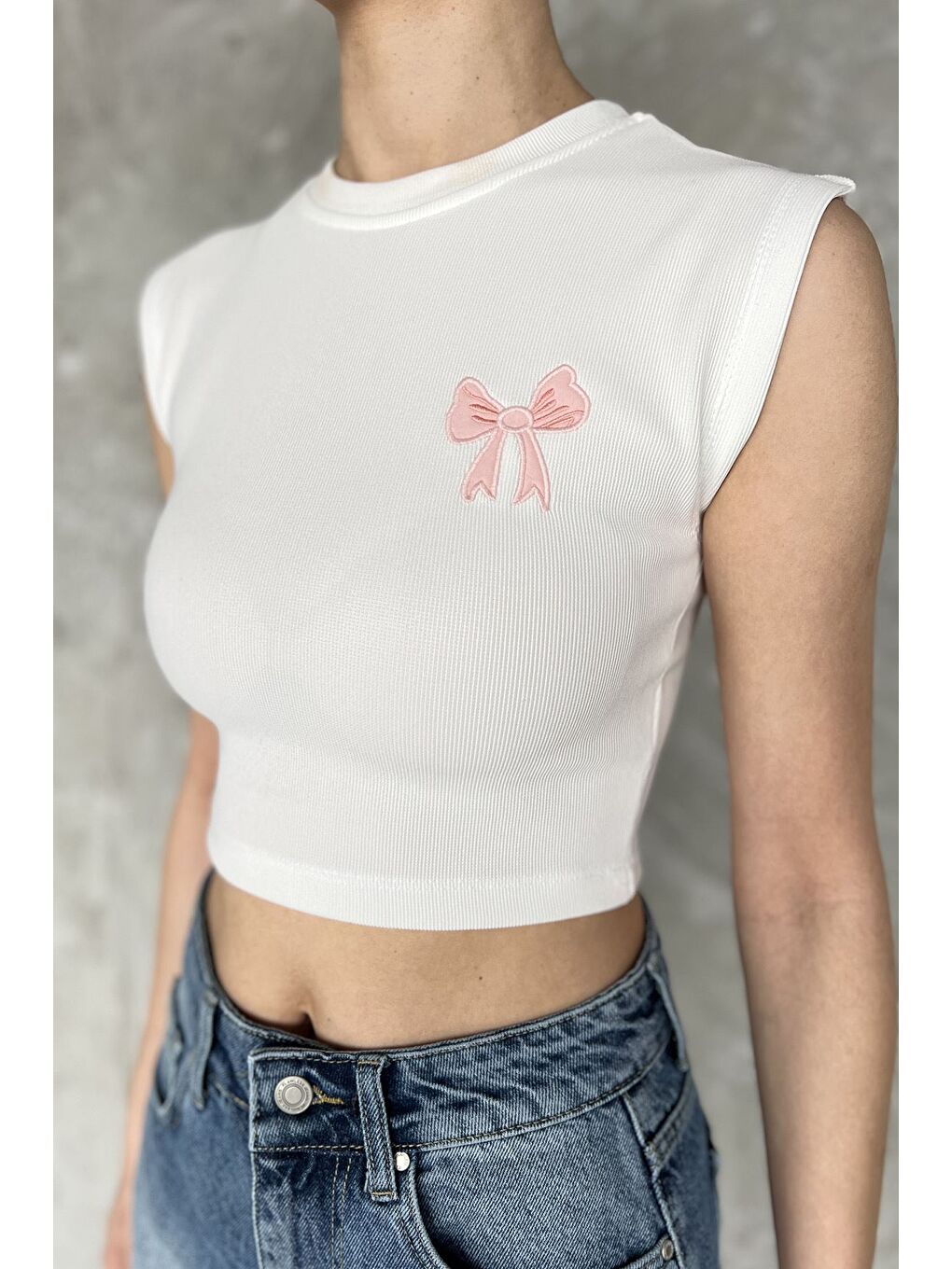 Ekru Kadın Japone Kol Fiyonklu Fitilli Crop Top Bluz-3