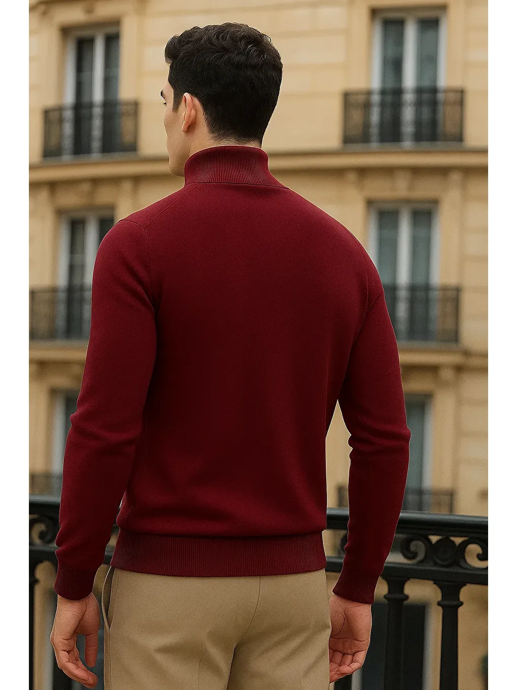 Erkek Trend Kışlık Yarım Boğazlı Bordo Triko Kazak-4