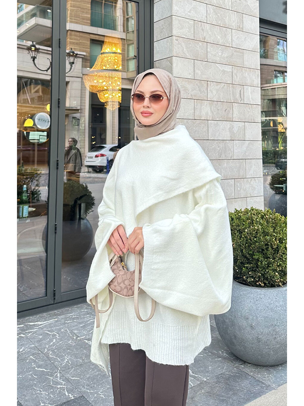 Kadın Şal Detaylı Kazak Beyaz-2