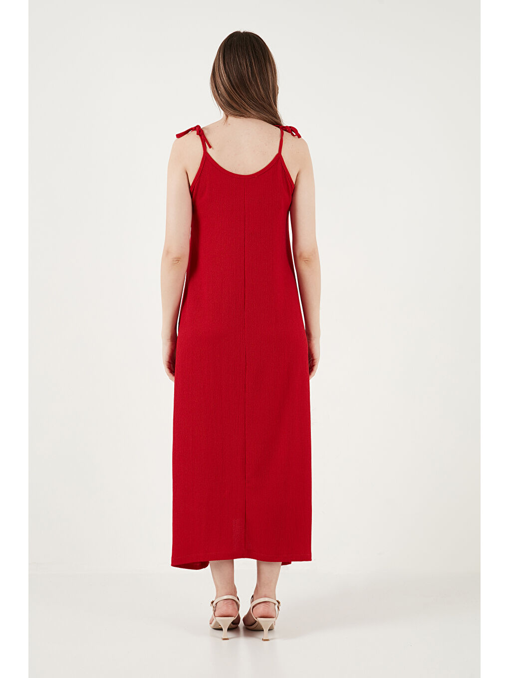 Kırmızı Regular Fit İp Askılı Uzun Kadın Elbise 5865732-6