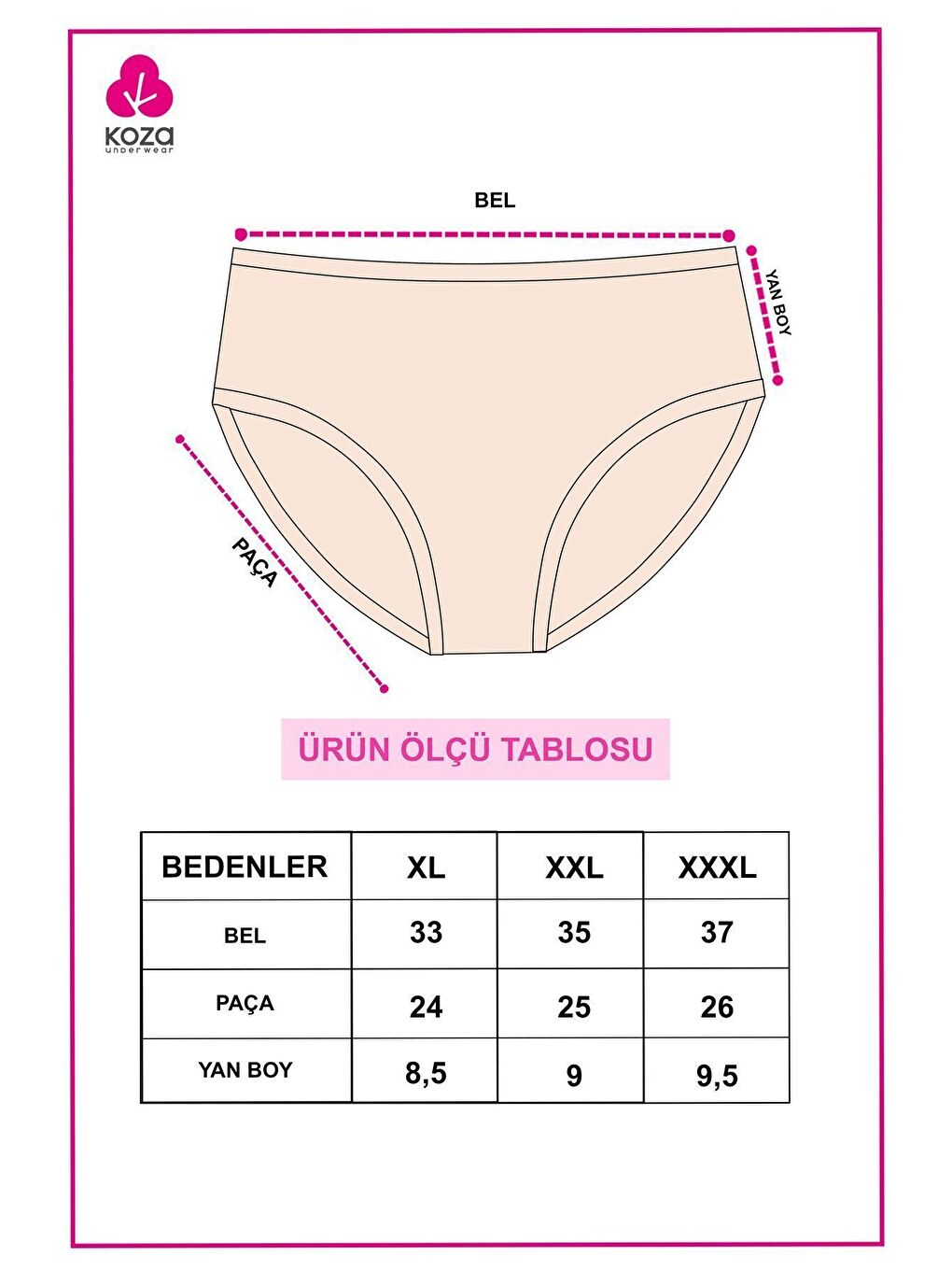 Koza İç Giyim Beyaz Kadın 3'lü Desenli Kaşkorse Pamuklu Yüksek Bel Bato - 4