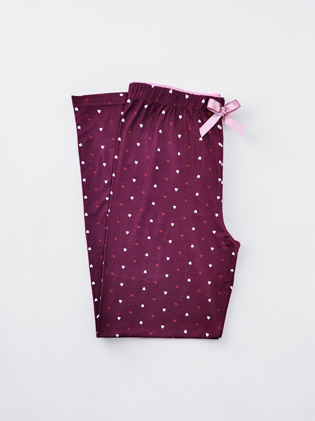 Bordo Kadın Desenli Viskon Düz Paça Pijama Altı-1