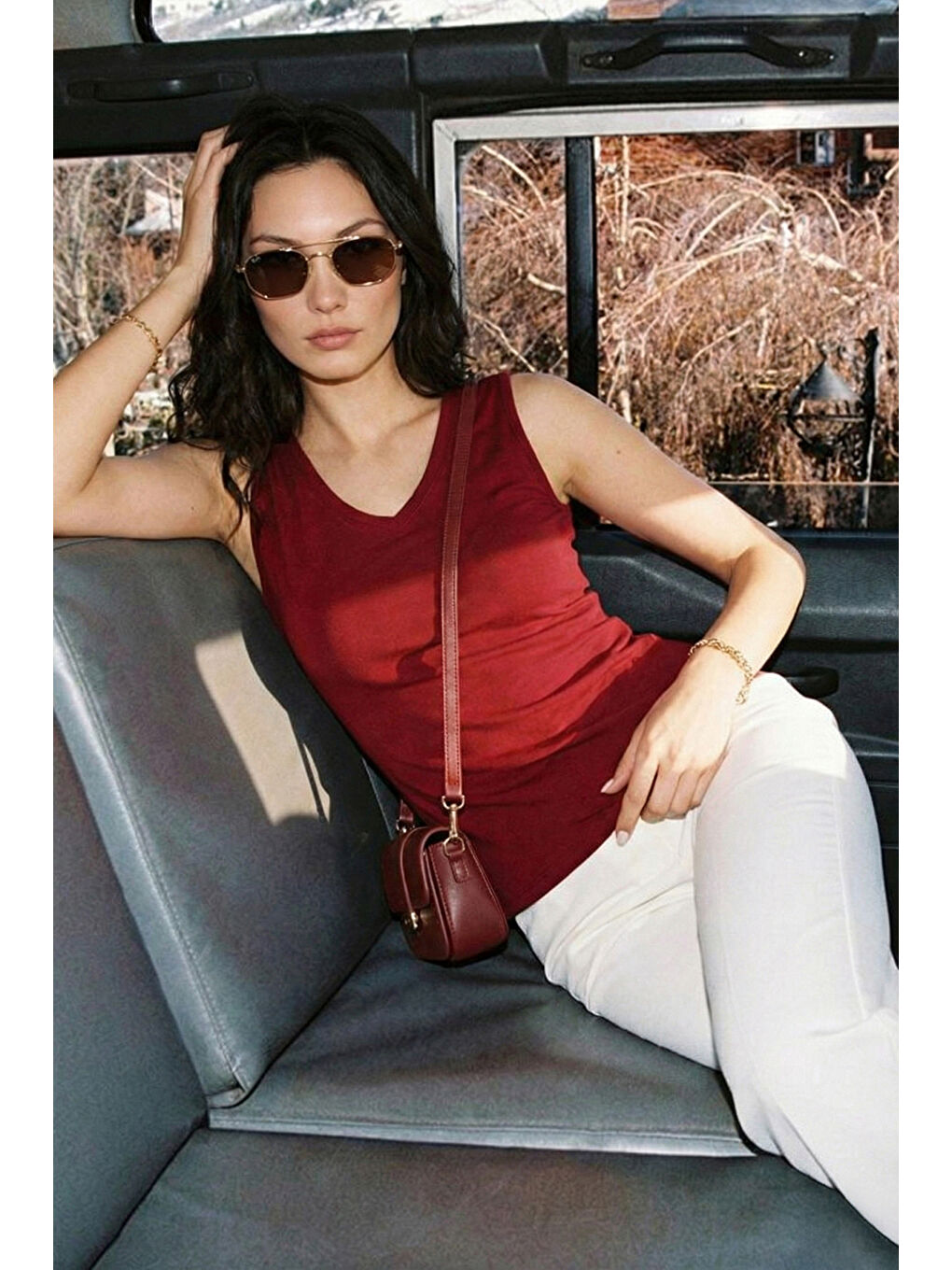 Bordo Kalın Askılı V Yaka Kadın Bluz 5864384