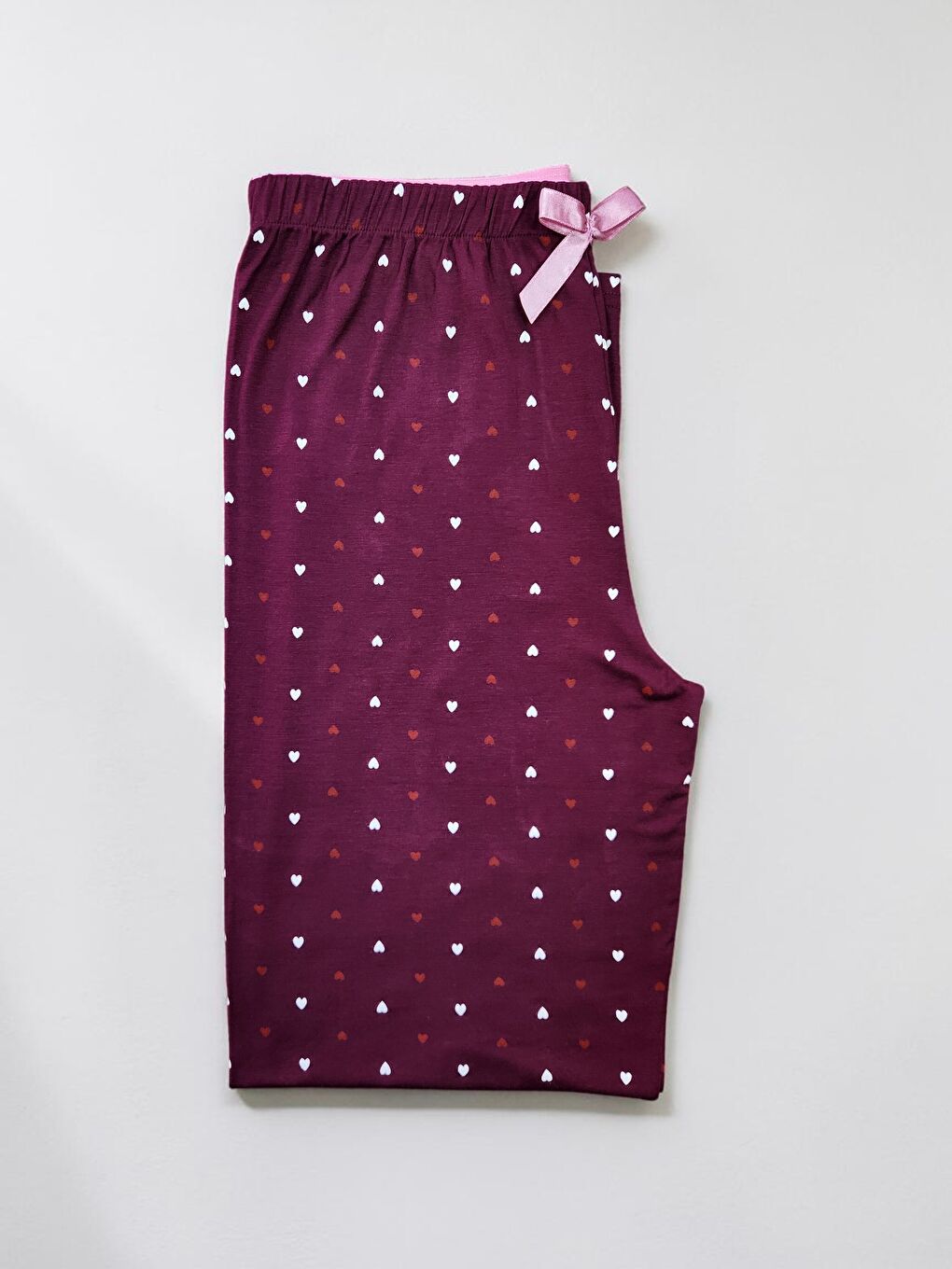 Bordo Kadın Desenli Viskon Düz Paça Pijama Altı-2