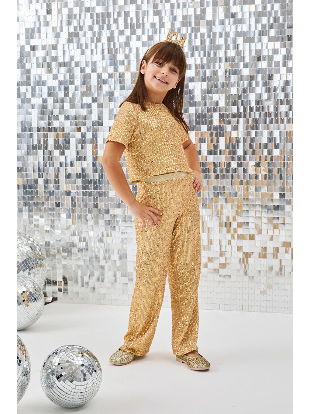Sarı Altın Pullu Kız Çocuk Alt Üst Takım - Effie-2