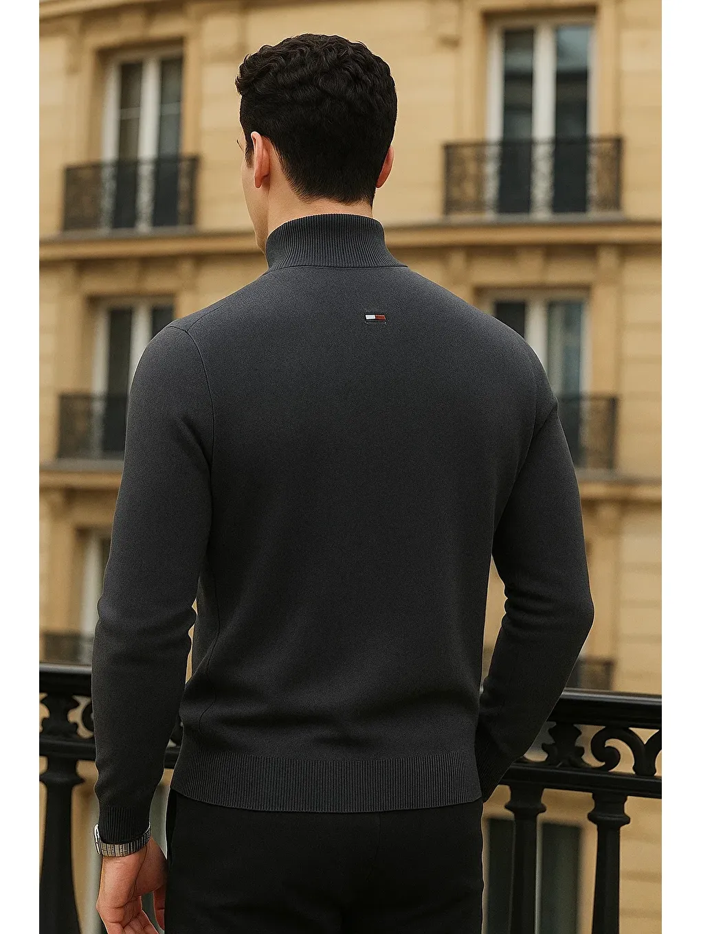 Gri Erkek Trend Kışlık Yarım Boğazlı Füme Triko Kazak-6