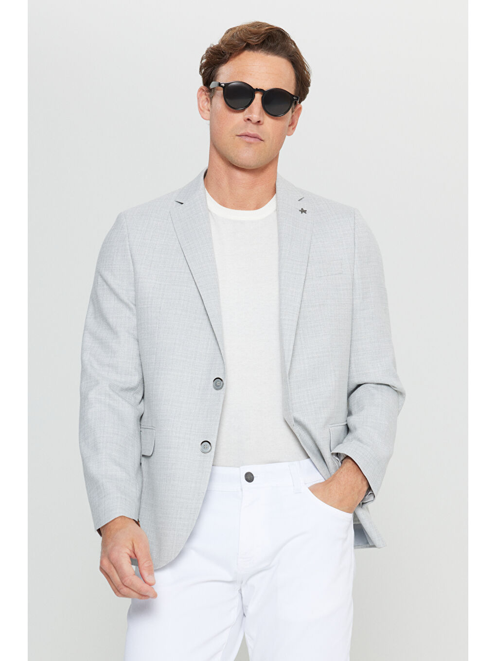 Erkek Gri Regular Fit Normal Kesim Mono Yaka Kapak Cepli Armürlü Blazer Ceket