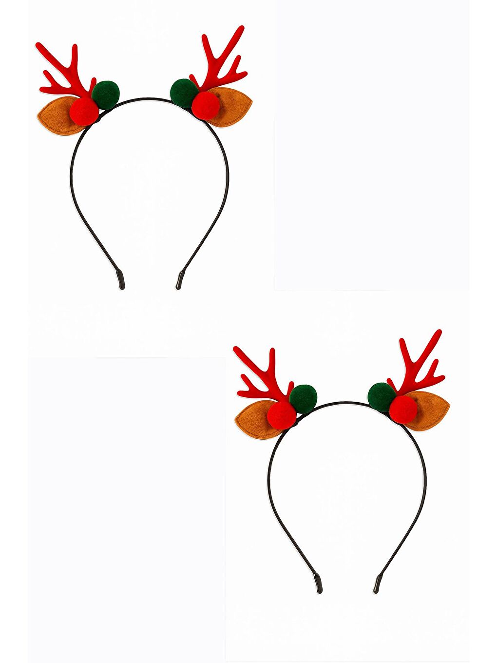 Kırmızı Yılbaşı Zarif Geyik Boynuzu Ponponlu Taç-2 Adet-2
