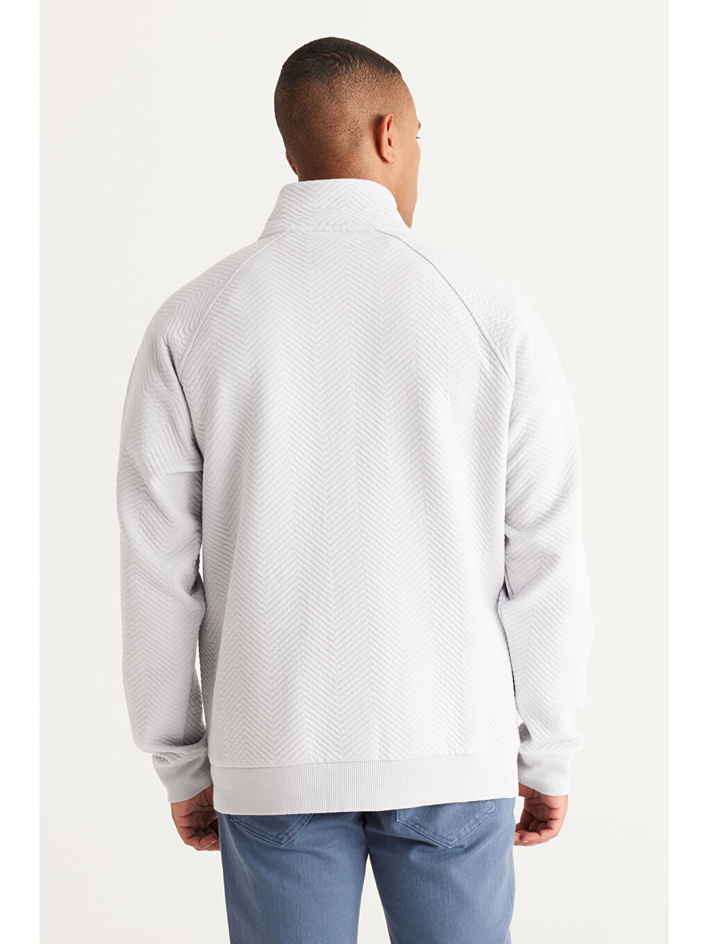 Erkek Açık Gri Loose Fit Bato Yaka Desenli Sweatshirt-5