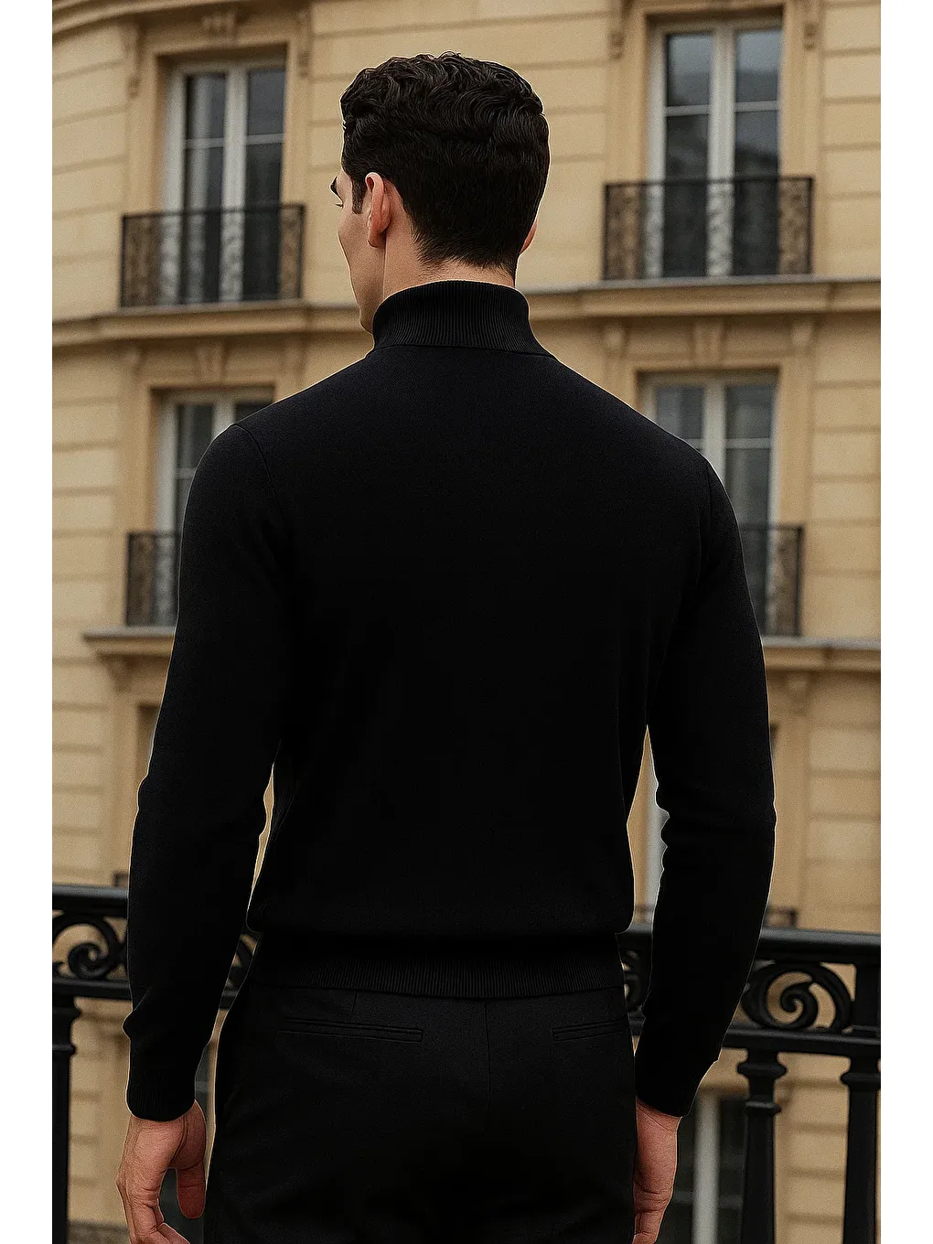 Erkek Trend Kışlık Yarım Boğazlı Siyah Triko Kazak-4