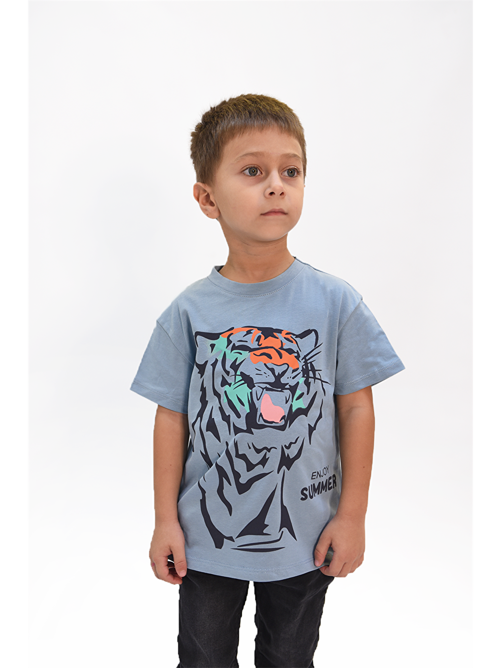 Mavi Erkek Çocuk Kaplan Baskılı Tshirt