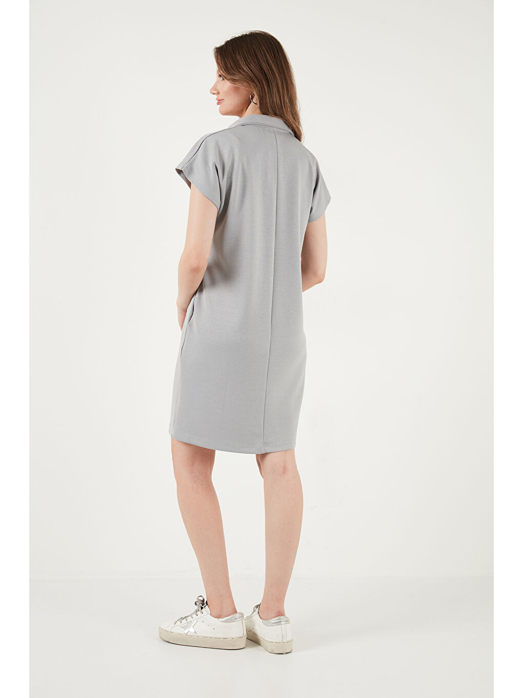 Gri Regular Fit Polo Yaka Mini Kadın Elbise 5866153-6