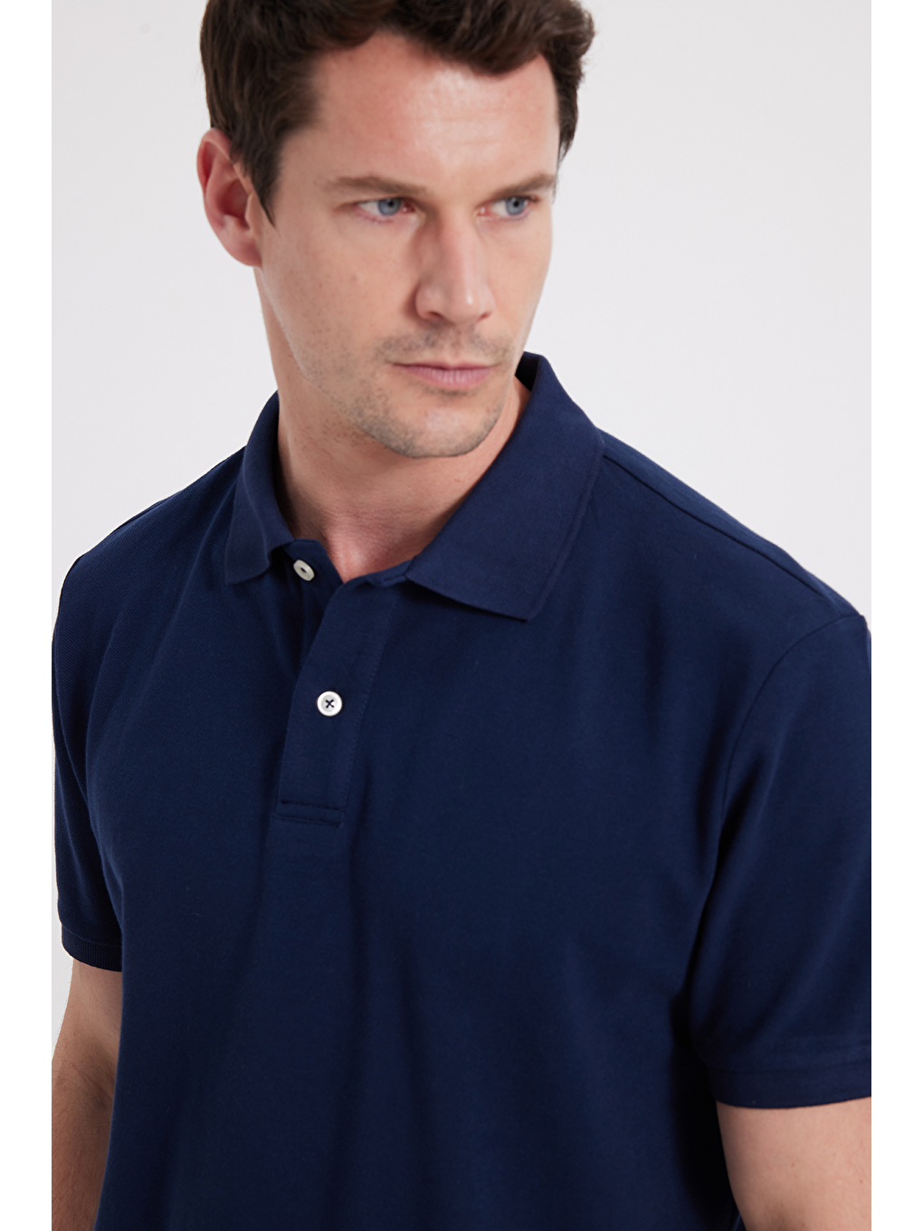 Erkek Regular Fit Klasik Kesim %100 Pamuk Düz Pike Lacivert Polo Yaka Tişört-1