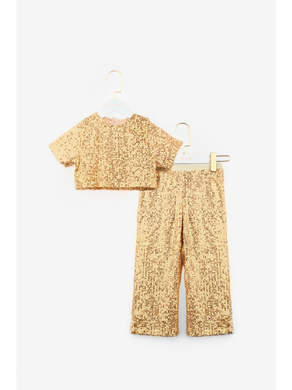Sarı Altın Pullu Kız Çocuk Alt Üst Takım - Effie-3