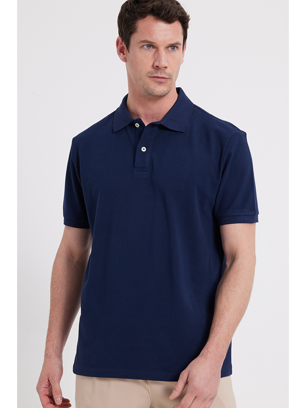 Erkek Regular Fit Klasik Kesim %100 Pamuk Düz Pike Lacivert Polo Yaka Tişört-2