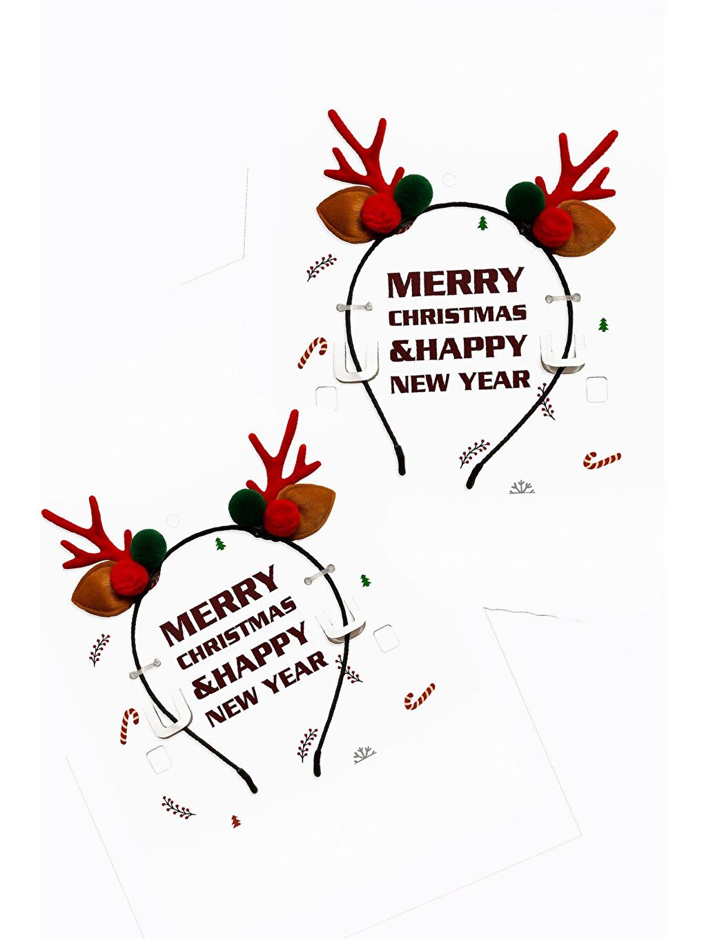 Kırmızı Yılbaşı Zarif Geyik Boynuzu Ponponlu Taç-2 Adet-6