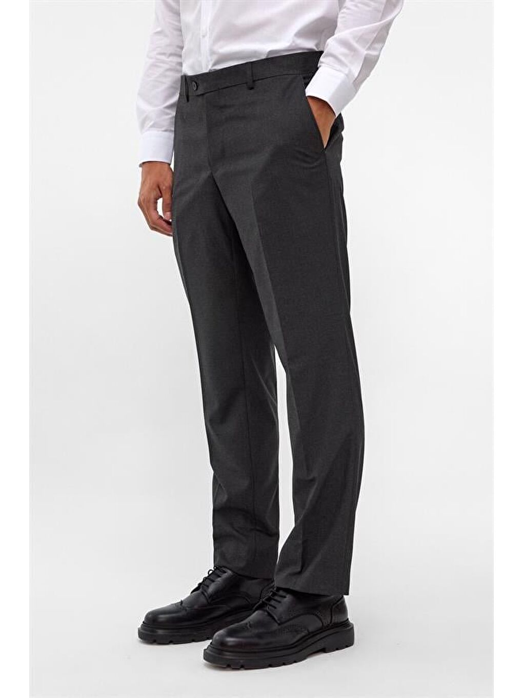 Antrasit Regular Düz Pantolon-1