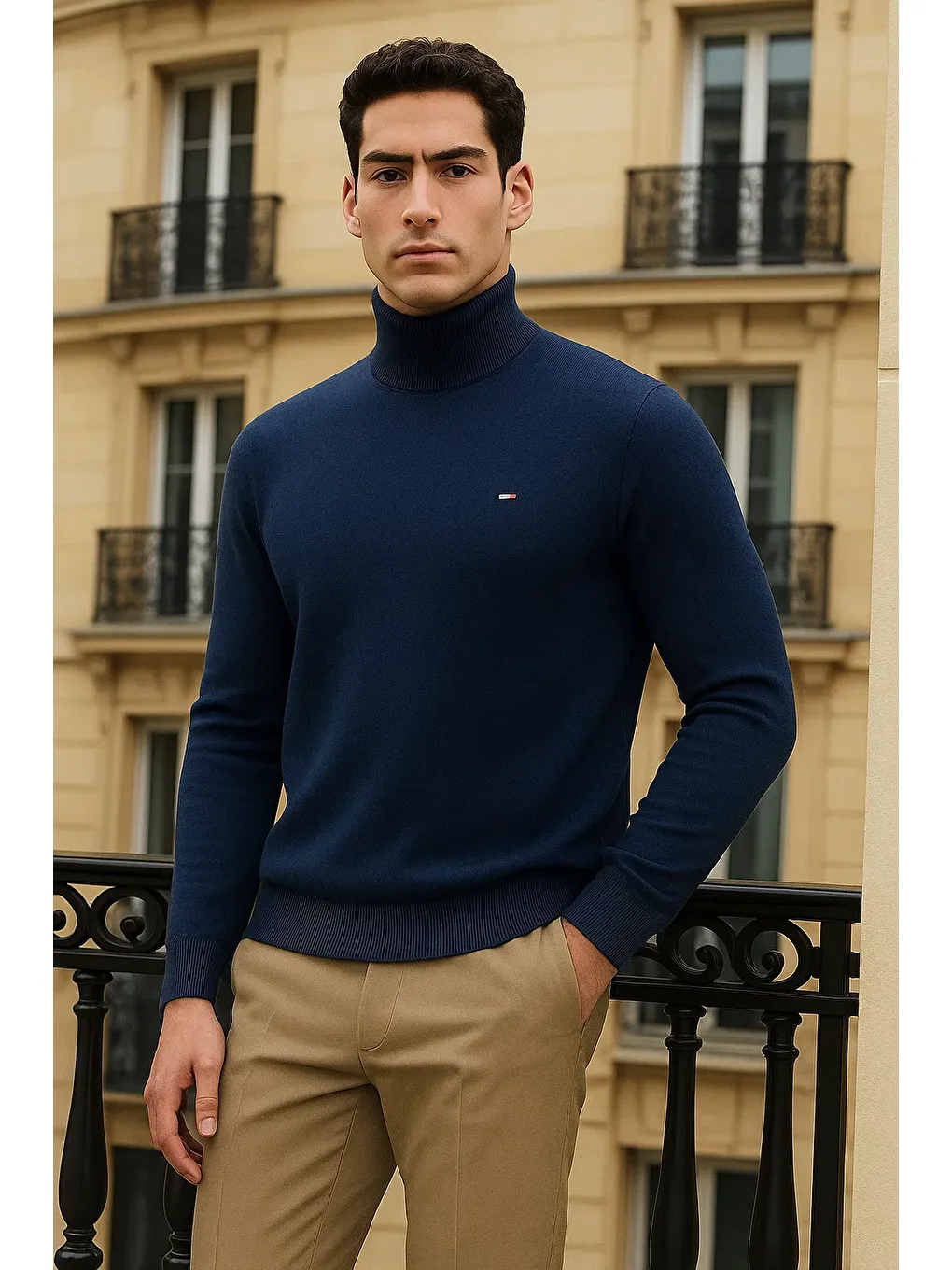 Erkek Trend Kışlık Yarım Boğazlı Lacivert Triko Kazak-3