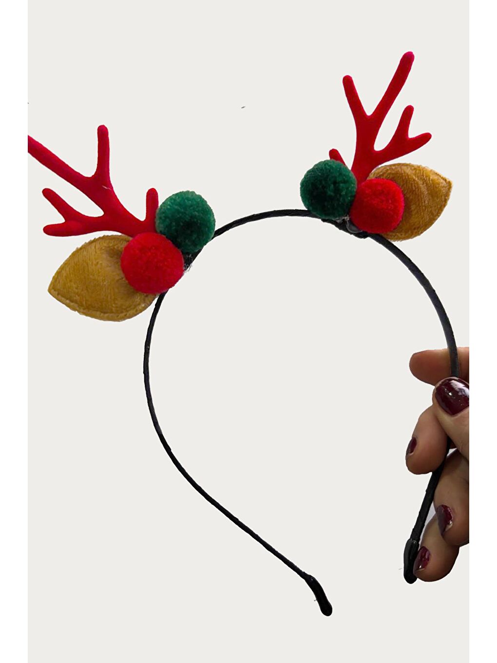 Kırmızı Yılbaşı Zarif Geyik Boynuzu Ponponlu Taç-2 Adet-7
