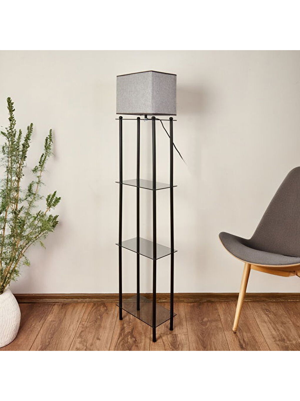 Lighting Lexington Cam Raflı Lambader - Siyah / Gri-2