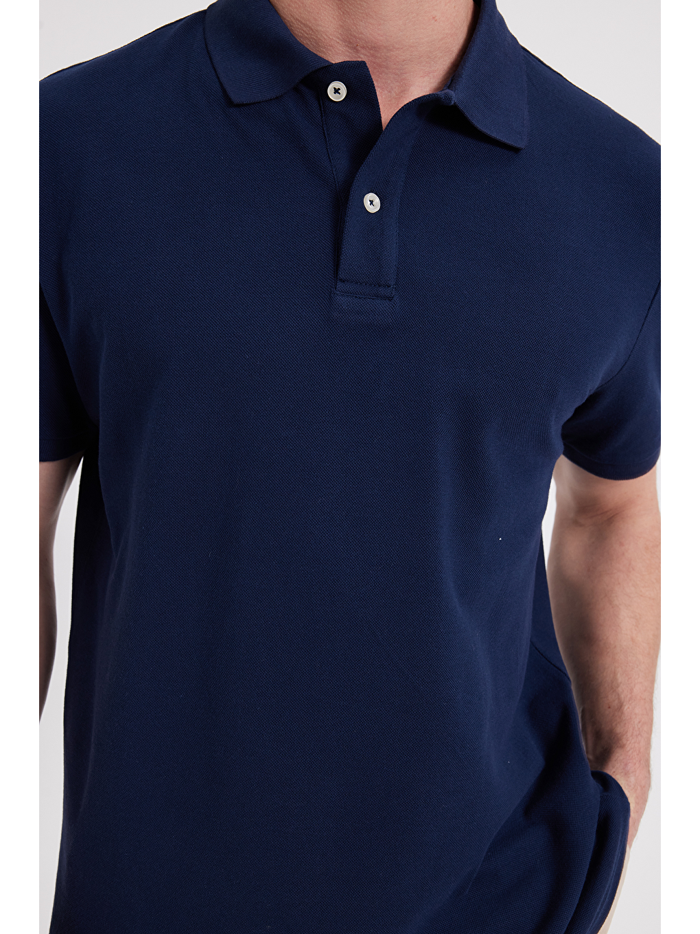 Erkek Regular Fit Klasik Kesim %100 Pamuk Düz Pike Lacivert Polo Yaka Tişört-3